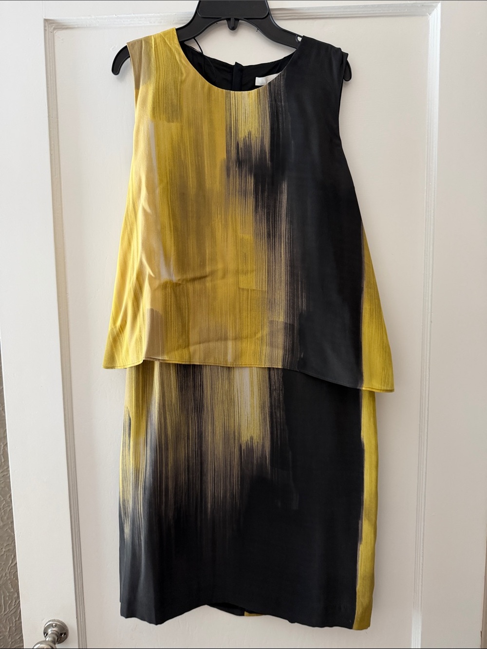 Hugo Boss Yellow and Black Brushstroke Layered Shift Dress